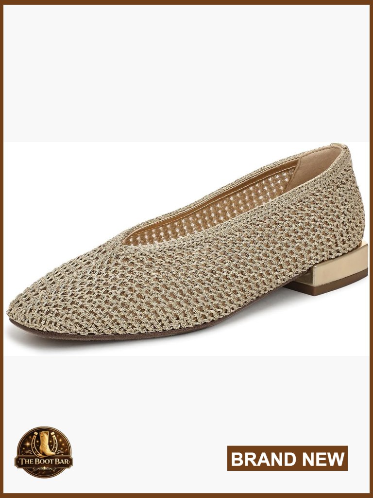 Kasey Knit Ballet Flats - Square Toe Slip-Ons With Raffia